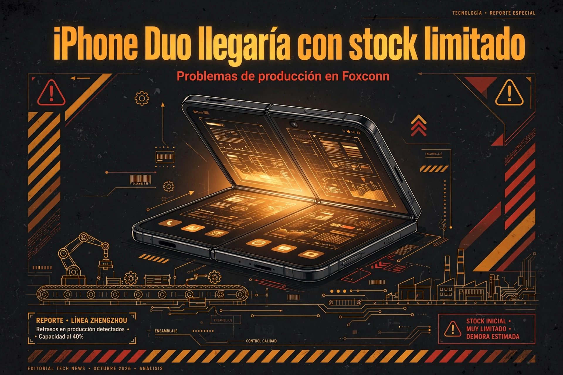 Gráfico editorial: producción del iPhone Duo plegable de Apple