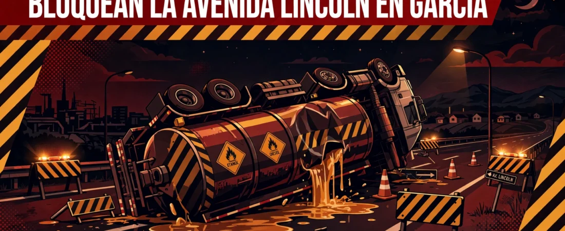 Vuelca pipa con etanol y diésel y bloquea la avenida Lincoln en García