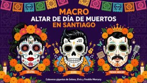 Ilustración editorial del macro altar de Día de Muertos en Santiago, Nuevo León