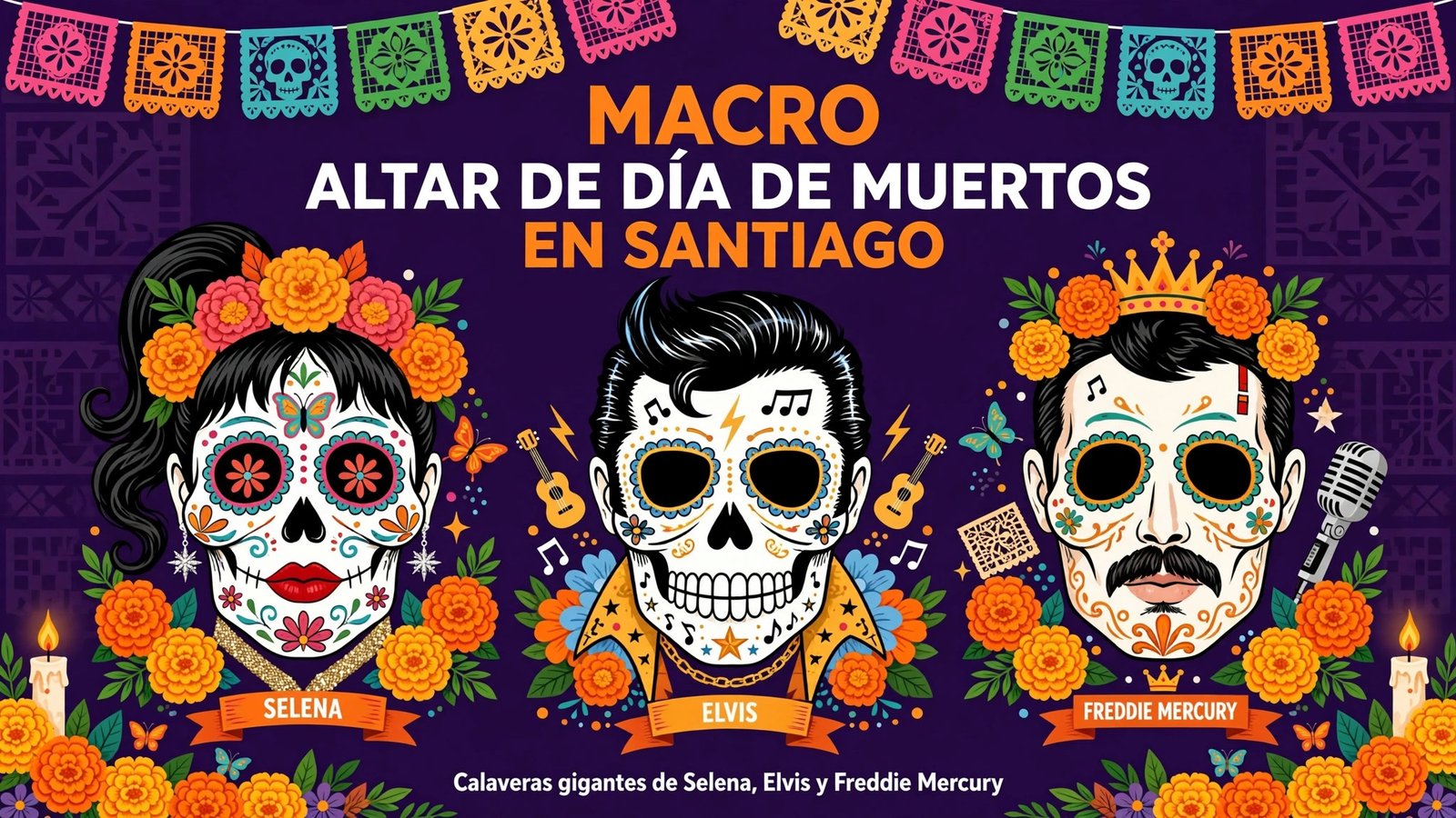 Ilustración editorial del macro altar de Día de Muertos en Santiago, Nuevo León