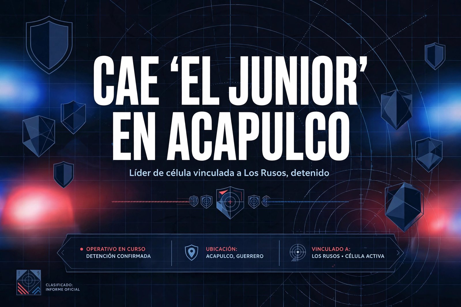 Gráfico editorial sobre la detención de "El Junior" en Acapulco.