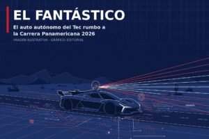 Gráfico editorial sobre el vehículo autónomo El Fantástico del Tec de Monterrey.