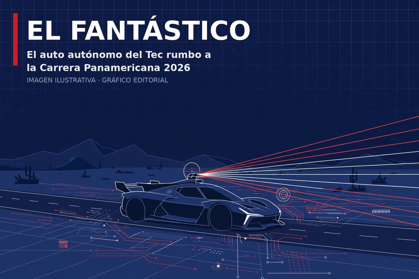 Gráfico editorial sobre el vehículo autónomo El Fantástico del Tec de Monterrey.